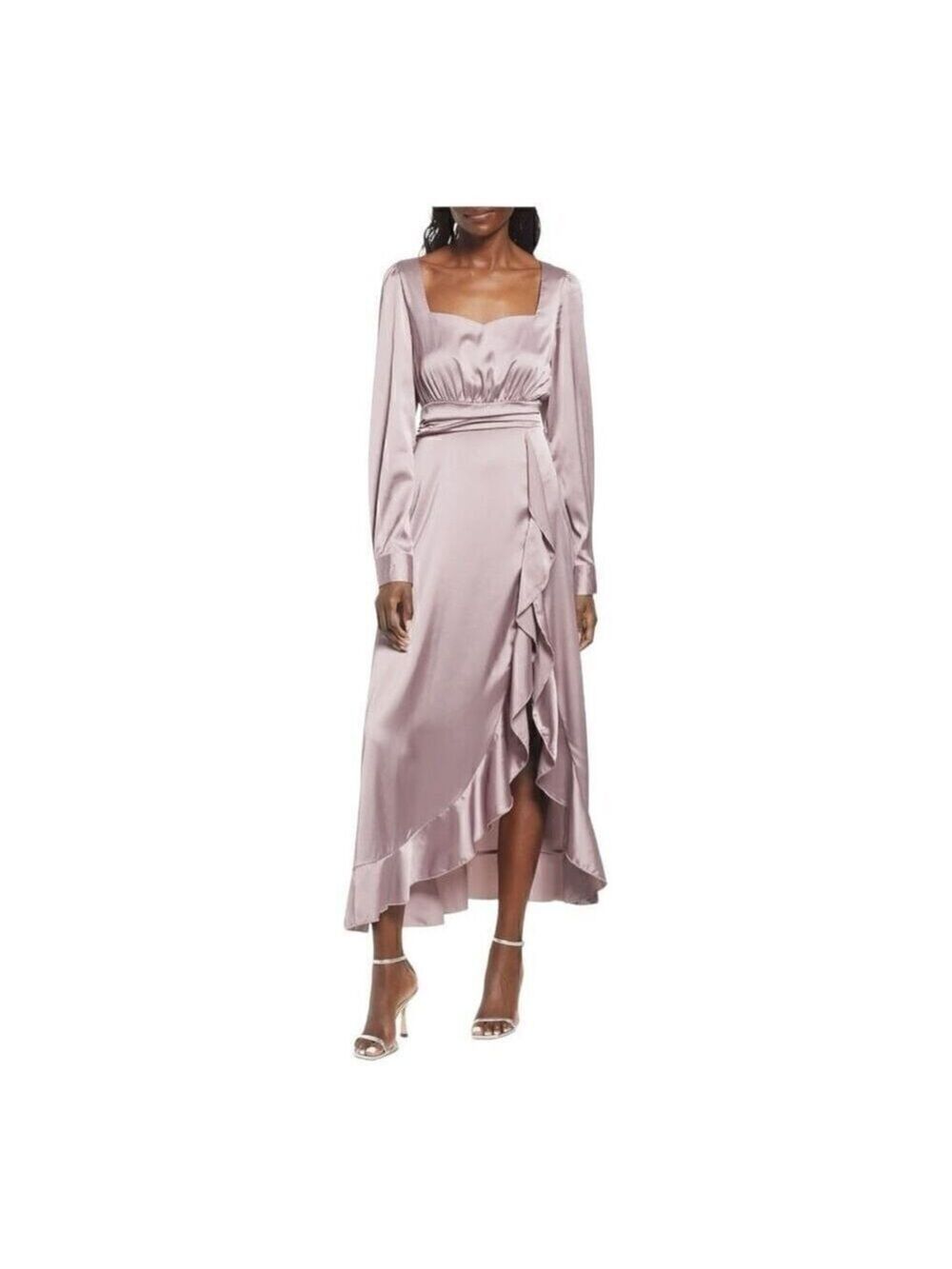 Area Stars Light Pink Ruffle Detail Long Sleeve Satin Dress Size Small